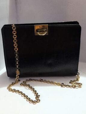 Salvatore Ferragamo Gancini Black Leather Cross Body Bag With Gold Hardware